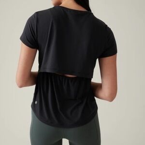 Athleta Short Sleeve Air Out Cinch Open Back Tee in Black